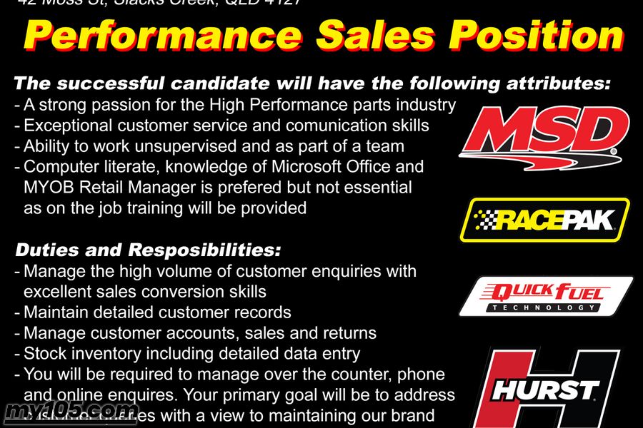 Performance Parts Sales Position